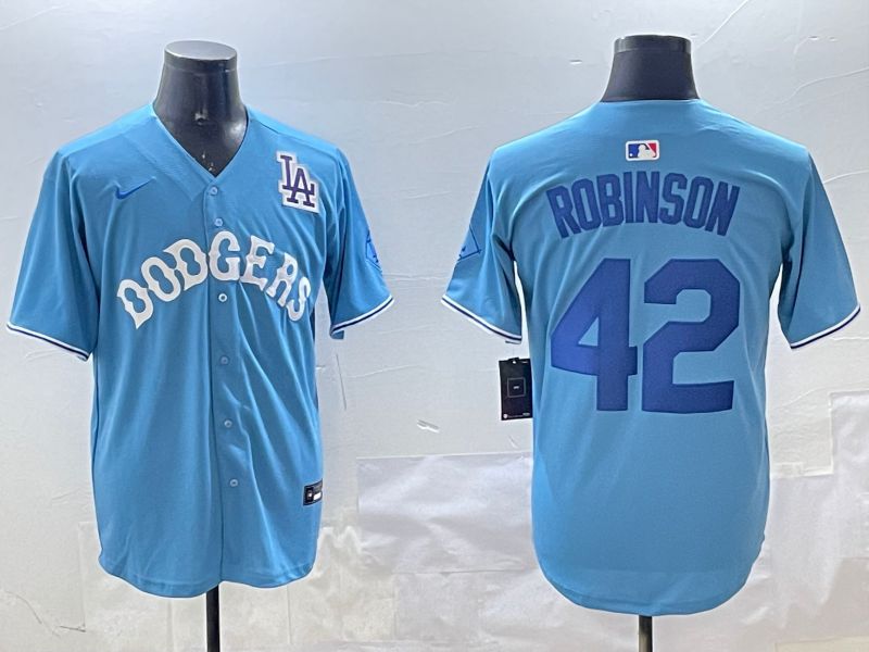 Men Los Angeles Dodgers #42 Robinson Light Blue Joint Name 2025 Nike MLB Jersey style 7->los angeles dodgers->MLB Jersey